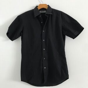 Uniqlo STRETCH Slim Fit Shirt Black Button Short Sleeve Mens Small